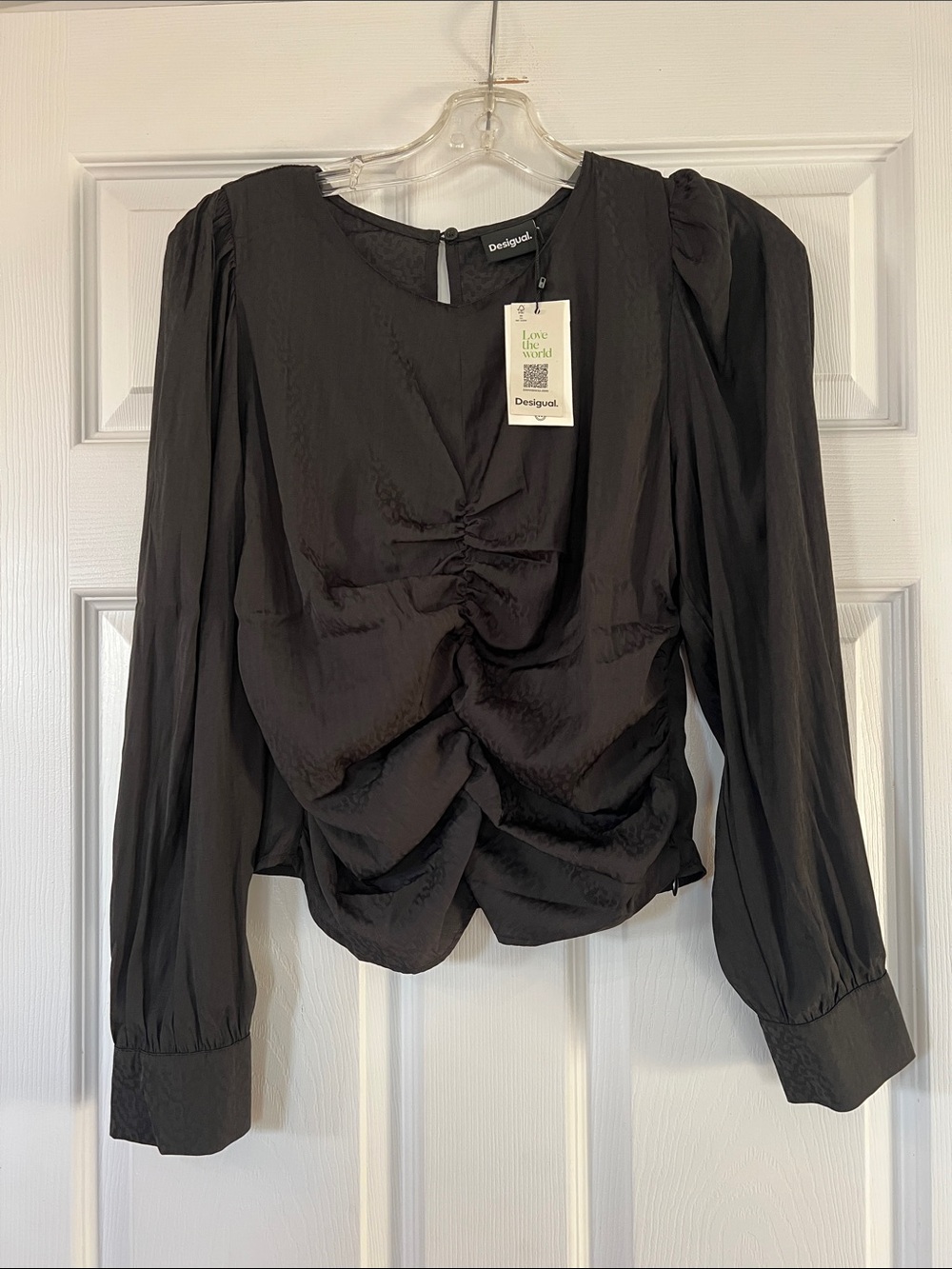 Desigual Black Gathered Front Long-Sleeve Blouse